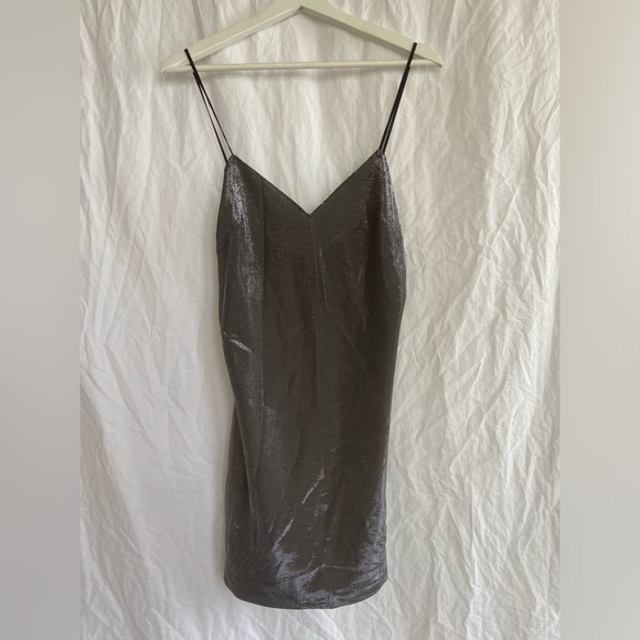 Zara Slip On Dress Party Cocktail Sparkle Metal Silver Size Medium NEW - Picture 4 of 16